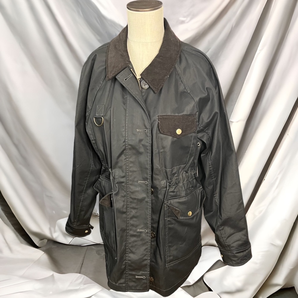 J Crew Jacket Classic Field Waxed Cotton Utility Black w/ Corduroy Trim Large